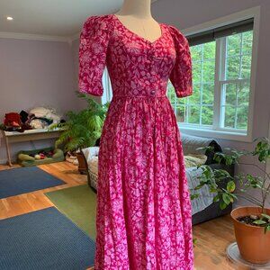 Vintage Pink Floral Laura Ashley Piped Bodice Ss D